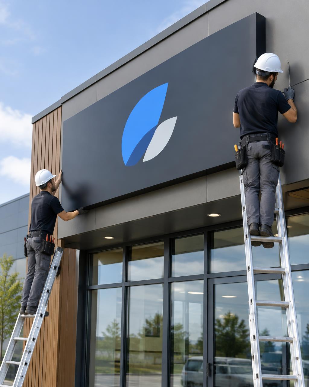 DileepAds team installing a sign board